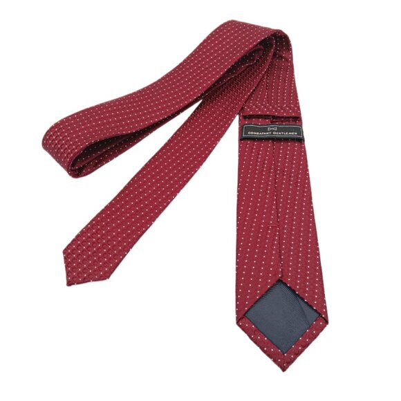 Combatant Gentlemen Silk Tie Men’s 62” Burgundy Gold Dot Corpcore Skinny New - Picture 3 of 3